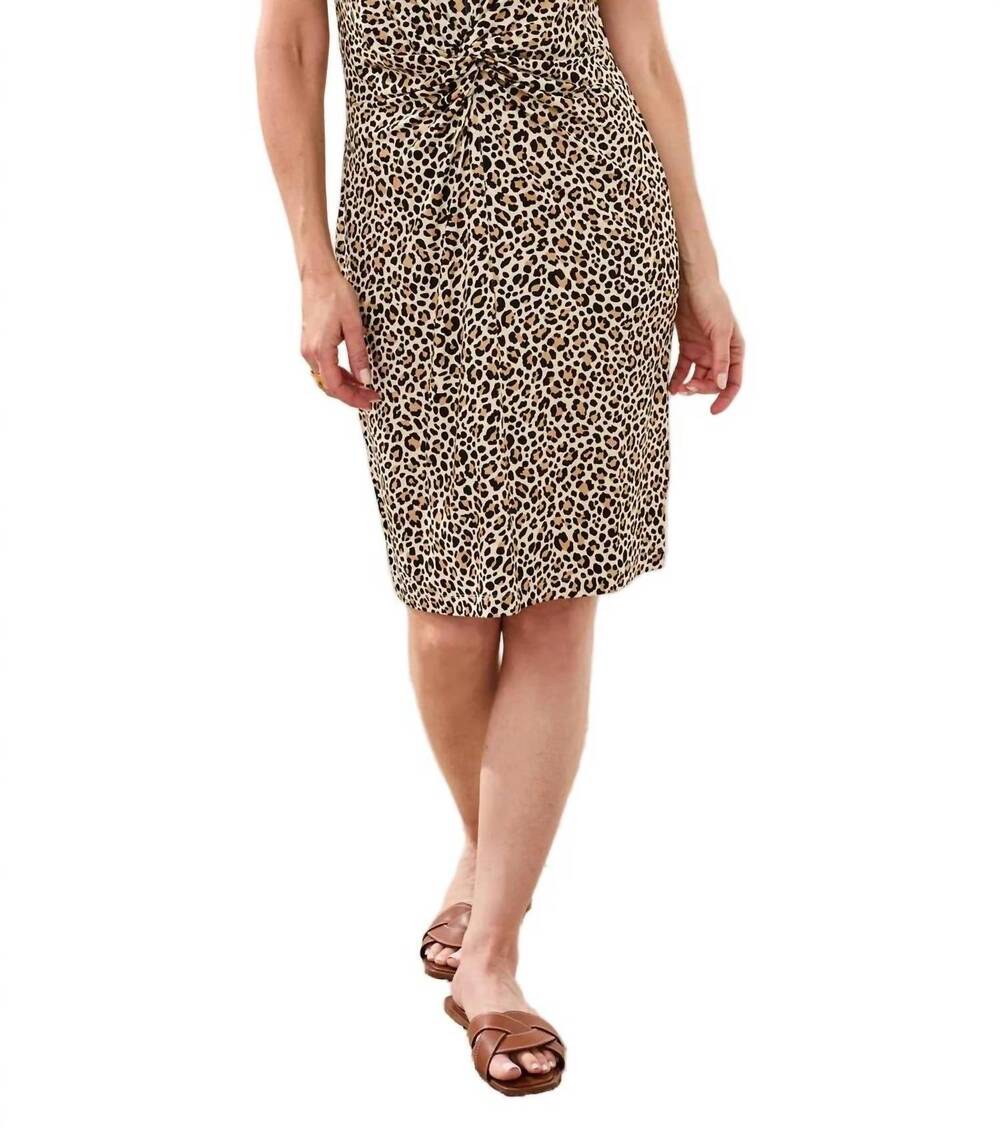 NEW TRIBAL printed sleeveless jersey v-neck front knot dress in sesame